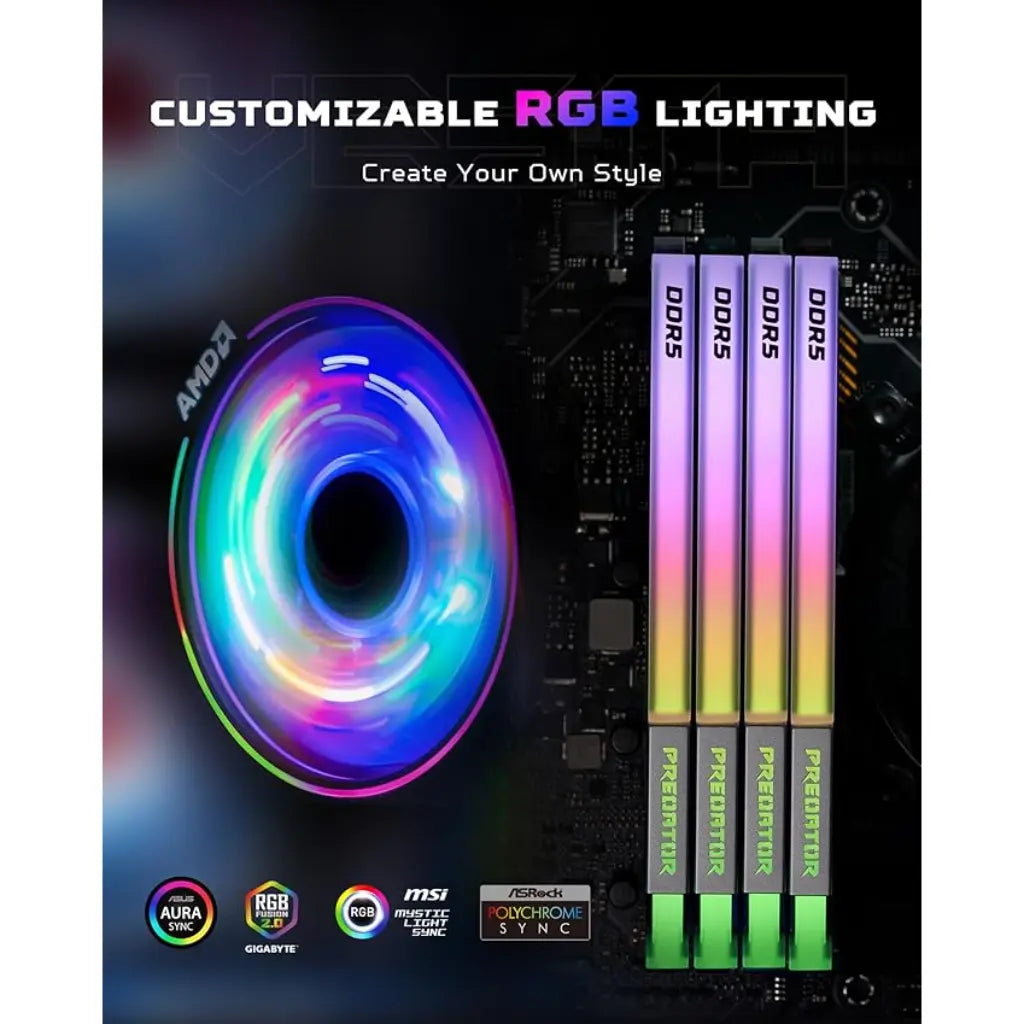 Acer Predator Vesta II DDR5 RAM 64GB (32GBx2) 6000MHz CL30 288-Pin Desktop Memory- Black -tpstech.in