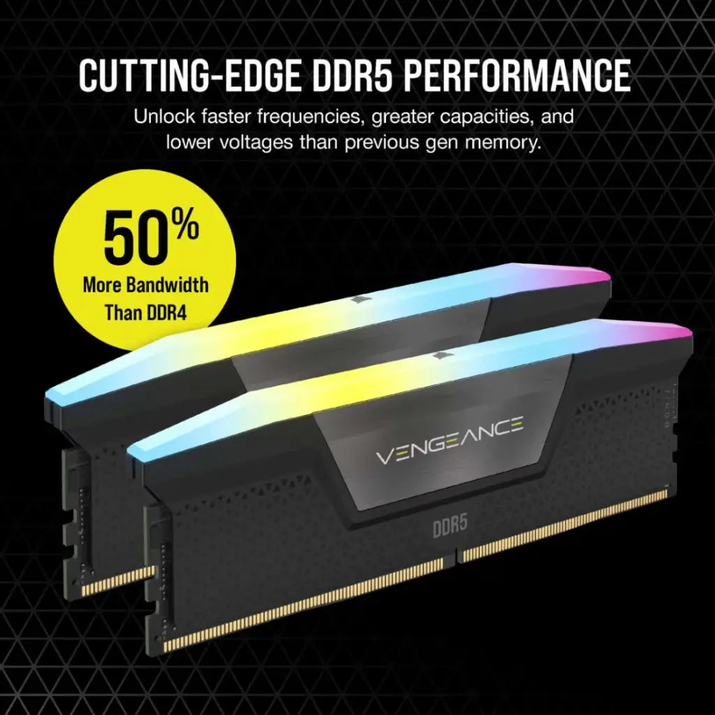 CORSAIR Vengeance RGB 96GB (2x48GB) DDR5 RAM 5200MHz CL38 Desktop Memory Kit – Black-tpstech.in