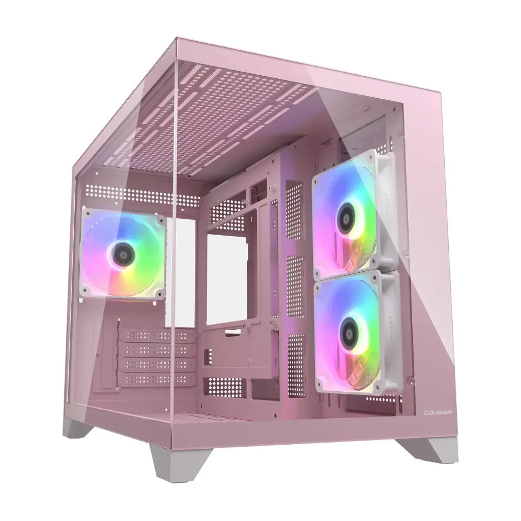 Cougar FV150 Mini RGB Mini Tower Computer Case with Dual Chamber Design Tempered Glass Panels - Pink-tpstech.in