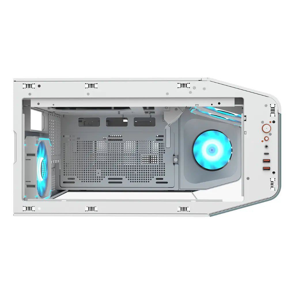 Cougar FV270 RGB Tempered Glass Mid‑Tower Computer Case with E‑ATX Support, Angled Airflow & ARGB Fans - White-tpstech.in
