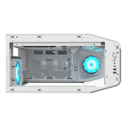 Cougar FV270 RGB Tempered Glass Mid‑Tower Computer Case with E‑ATX Support, Angled Airflow & ARGB Fans - White-tpstech.in