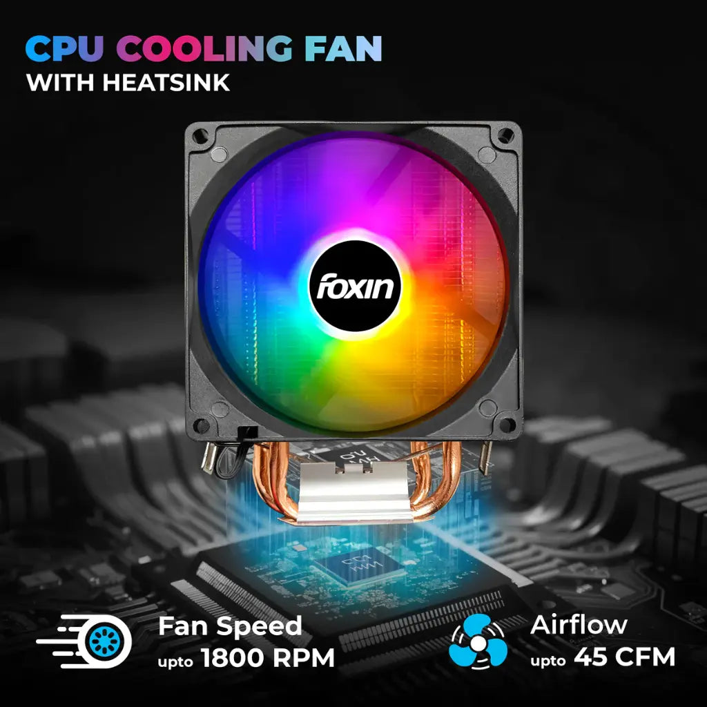 Foxin FCF 003 90mm RGB CPU Cooling Fan 1800 RPM 2 Copper Heat Pipes-tpstech.in