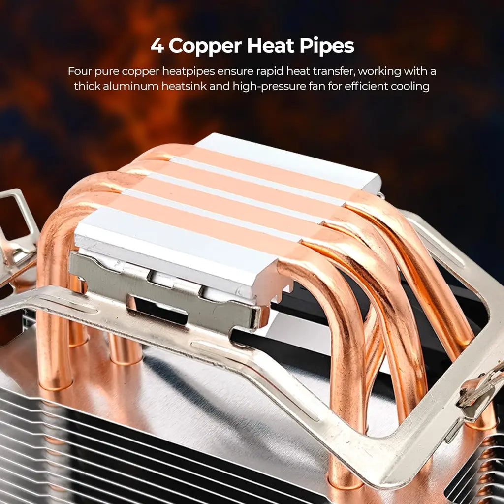 Foxin FCF 004 120mm RGB CPU Cooling Fan 1800 RPM 4 Copper Heat Pipes-tpstech.in