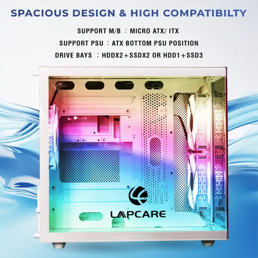 Lapcare Champ LGT-402 Tempered Glass ATX Gaming Computer Case without SMPS Champ - White-tpstech.in