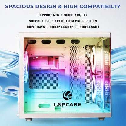 Lapcare Champ LGT-402 Tempered Glass ATX Gaming Computer Case without SMPS Champ - White-tpstech.in