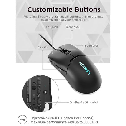 Lenovo Legion M300s 8000 DPI RGB Gaming Mouse - Black-tpstech.in