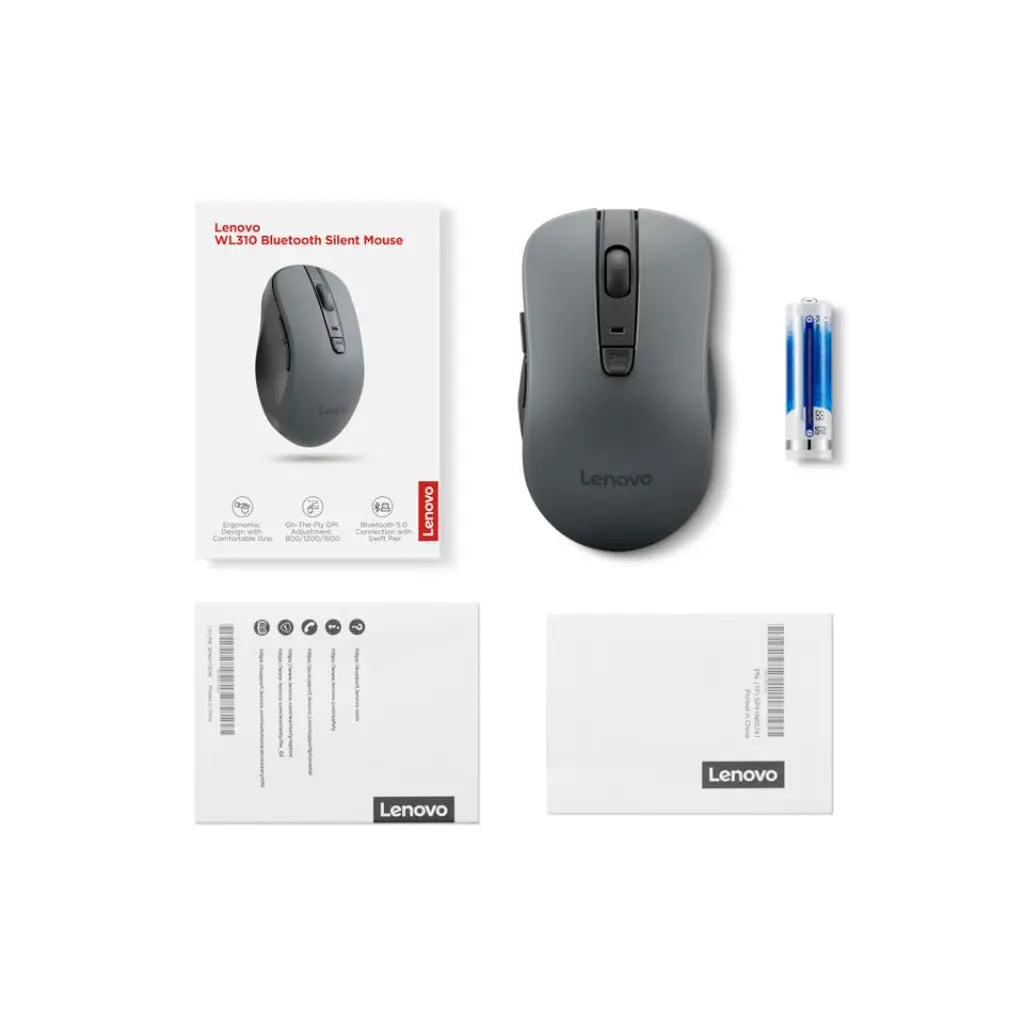 Lenovo WL310 1600 DPI  Bluetooth Silent Mouse - Grey-tpstech.in