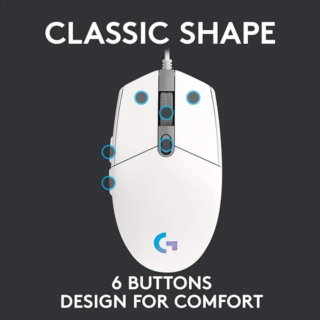Logitech G102 Lightsync RGB Wired Optical Gaming Mouse - White-tpstech.in