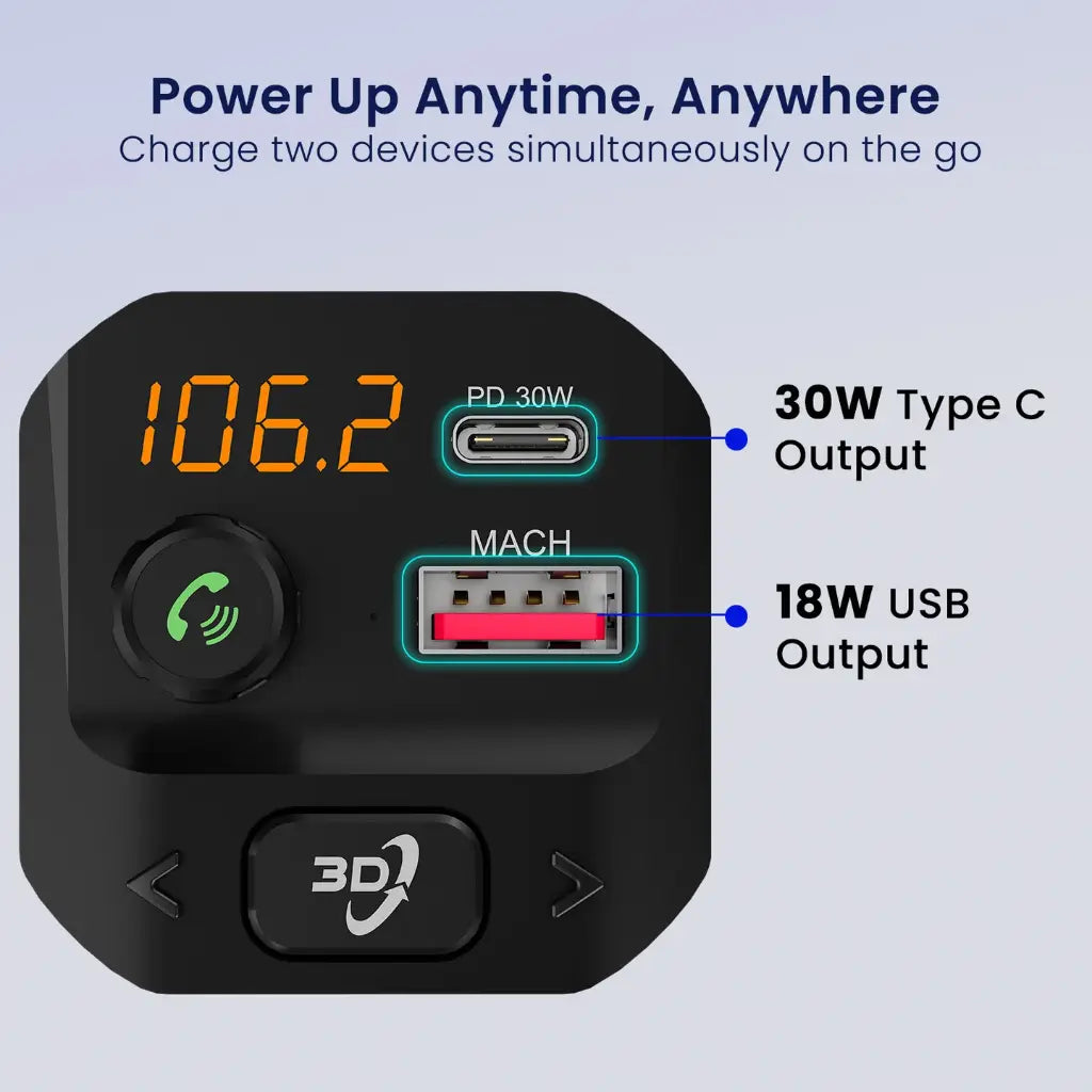 Portronics Auto 10 Car Bluetooth Receiver with Hands-Free Calling & Music 30W Type-C PD-tpstech.in