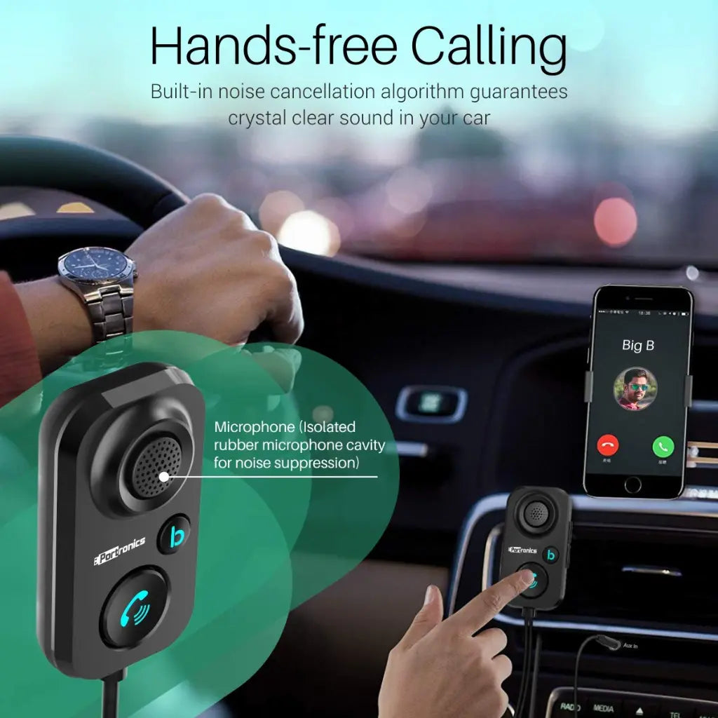 Portronics Auto 12 POR 1195 In Car Bluetooth Receiver with Bluetooth 5.1 Handsfree Calling-tpstech.in