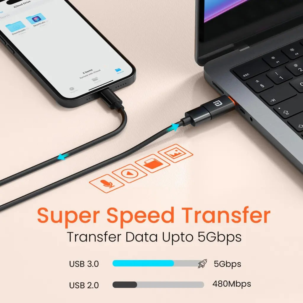 Portronics POR 2788 Type C to USB A Converter Fast Charging Data Sync OTG Adapter-tpstech.in
