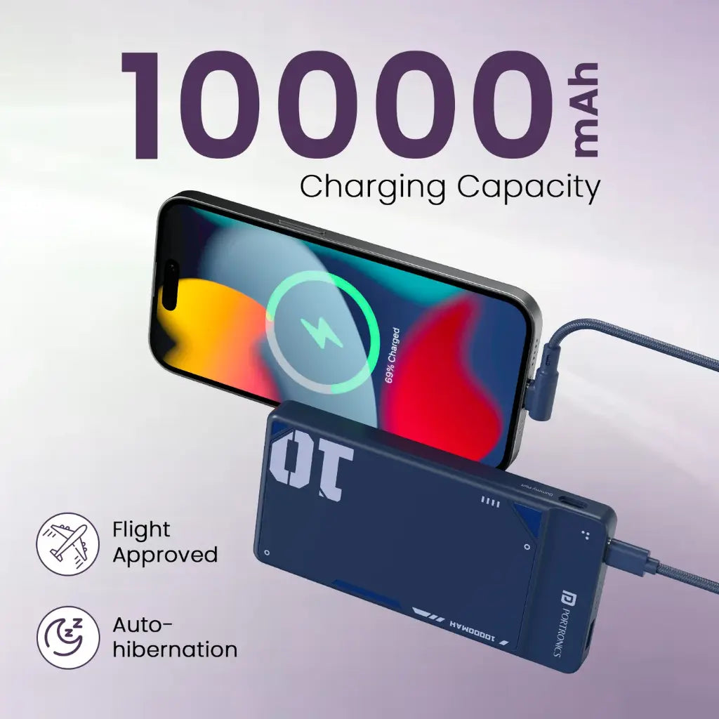 Portronics POR 2810 Luxcell Uno 10K 10000mAh Power Bank 22.5W Fast Charging-tpstech.in
