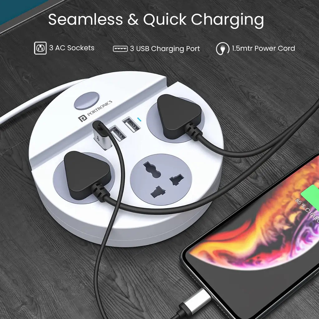 Portronics Power Plate 5 POR 1359 Extension Board with 1.5m Cord-tpstech.in