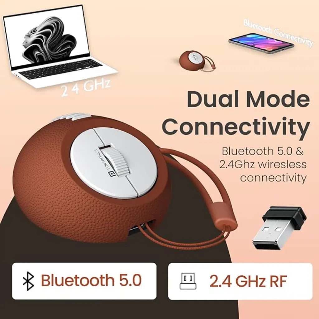 Portronics ToadPlay Rugby POR 3118 Mini Wireless Mouse Bluetooth 5.0 & 2.4GHz 2400 DPI-tpstech.in