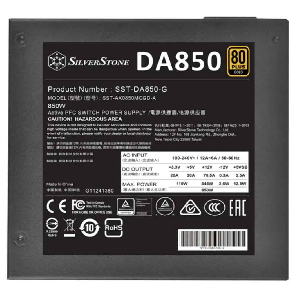 SilverStone DA850 Gold 850W Fully Modular 80 Plus Gold ATX Power Supply-tpstech.in
