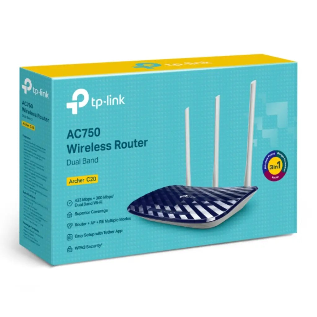 TP-Link Archer C20 AC750 Dual Band Wi-Fi Router 733 Mbps Speed 3 Antennas-tpstech.in