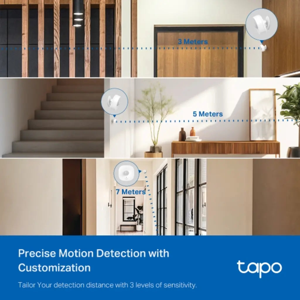 TP-Link Tapo T100 V1.2 Smart Motion Sensor with Adjustable Sensitivity 120° Wide Detection 7m Range-tpstech.in