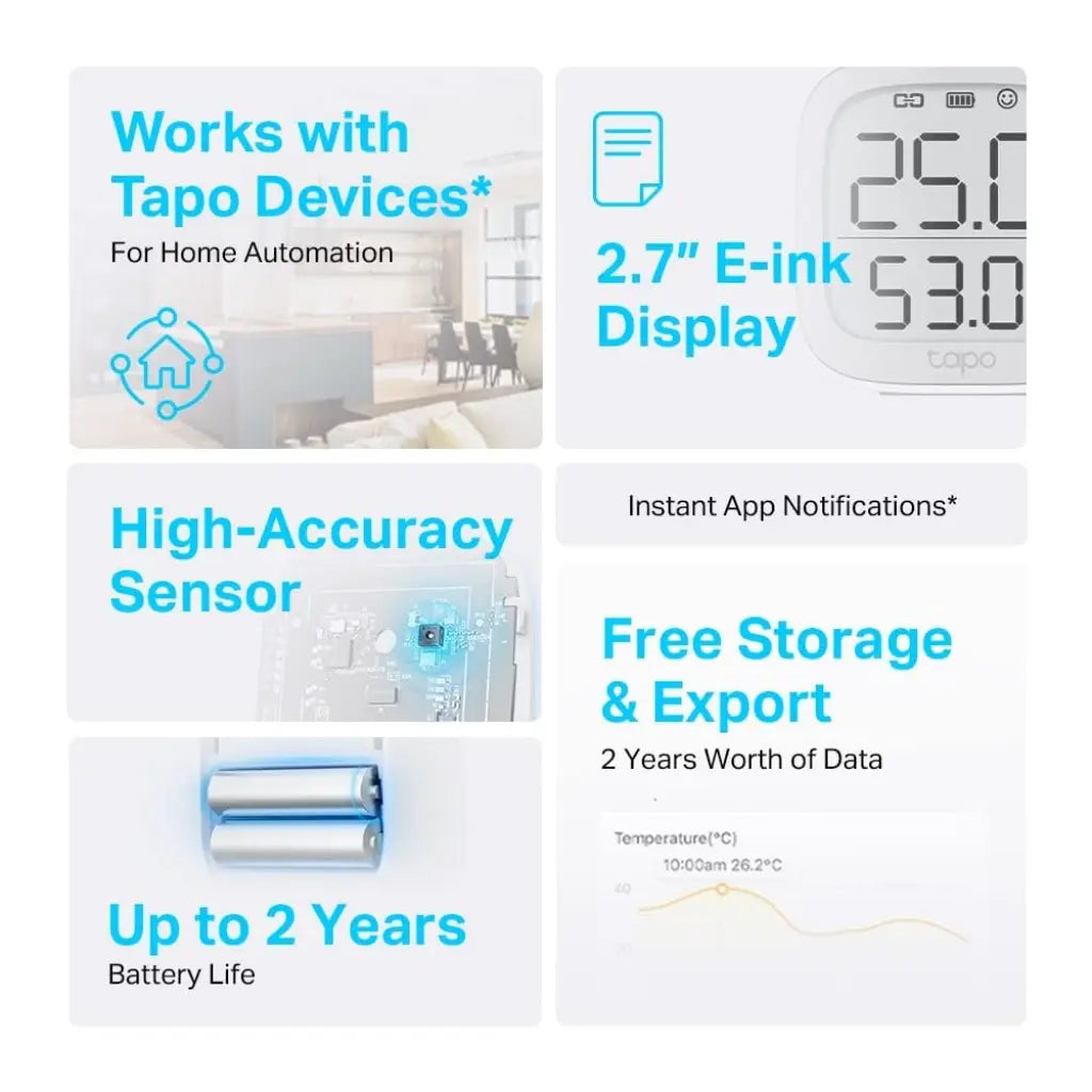 TP-Link Tapo T315 Smart Temperature & Humidity Monitor with 2.7" E-Ink Display High-Accuracy Sensor Hub Required-tpstech.in