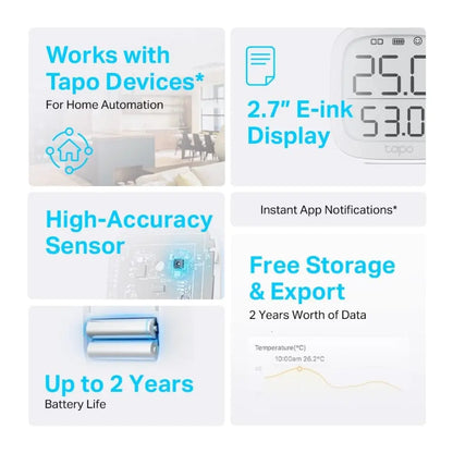 TP-Link Tapo T315 Smart Temperature & Humidity Monitor with 2.7" E-Ink Display High-Accuracy Sensor Hub Required-tpstech.in