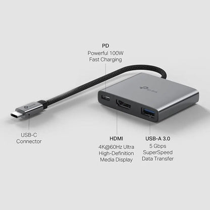 TP-Link UH3020C USB Type-C 3-in-1 Hub with 4K HDMI 100W PD Charging & USB-A 3.0 Port-tpstech.in