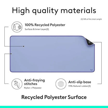 Logitech Desk Mat Studio Series Spill Resistant Anti Slip Soft Fabric Surface - Liliac