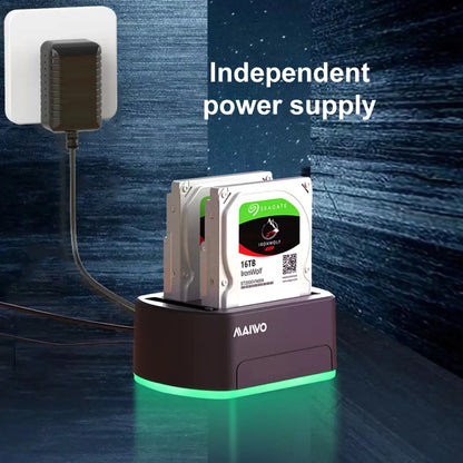 MAIWO K3062B Dual Bay USB 3.0 to SATA Docking Station with RGB 32TB Capacity