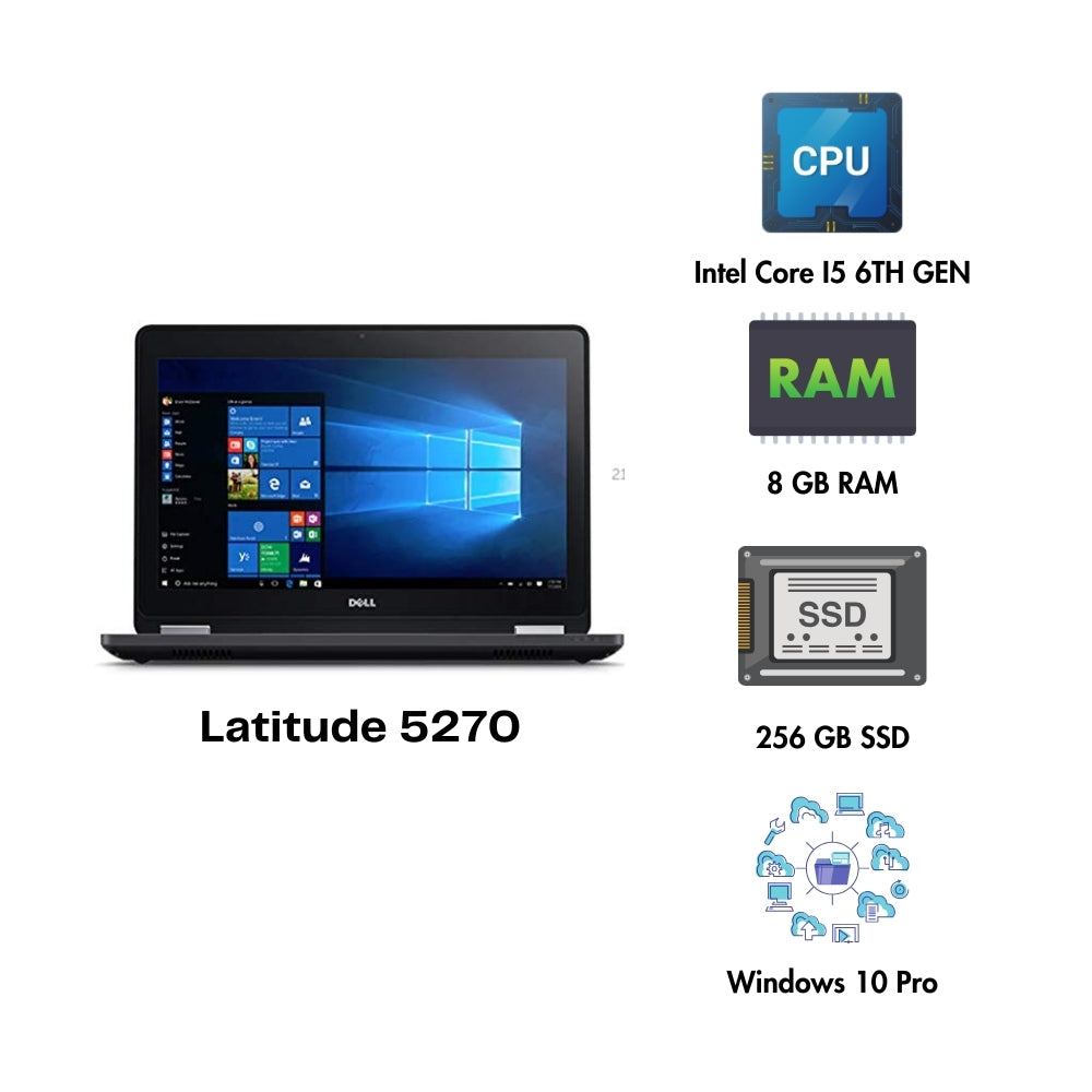 (Refurbished) Dell Latitude 5270 13" Laptop Intel Core i5 6th Gen 8GB RAM 256GB SSD Win 10 Pro