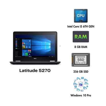 (Refurbished) Dell Latitude 5270 13" Laptop Intel Core i5 6th Gen 8GB RAM 256GB SSD Win 10 Pro