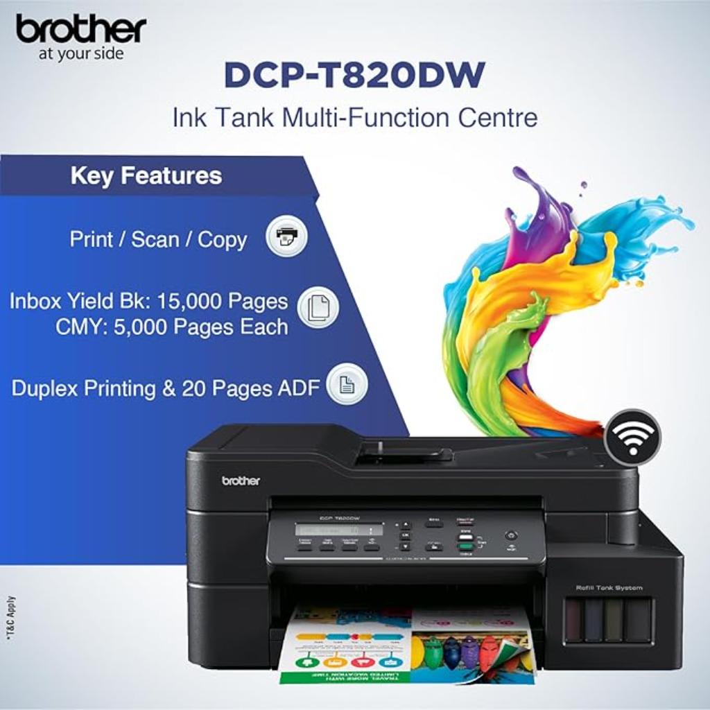 Brother DCP-T820DW Multifunction All-in-One Ink Tank Printer with Auto Duplex Wi-Fi & ADF
