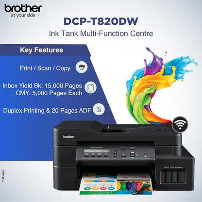 Brother DCP-T820DW Multifunction All-in-One Ink Tank Printer with Auto Duplex Wi-Fi & ADF
