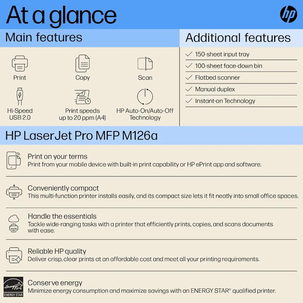 HP LaserJet Pro MFP M126A Plus All‑in‑One (Print,Copy,Scan) Laser Printer
