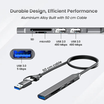 Portronics Mport 31 Plus USB 3.0 Hub (5-in-1) with USB & Type-C