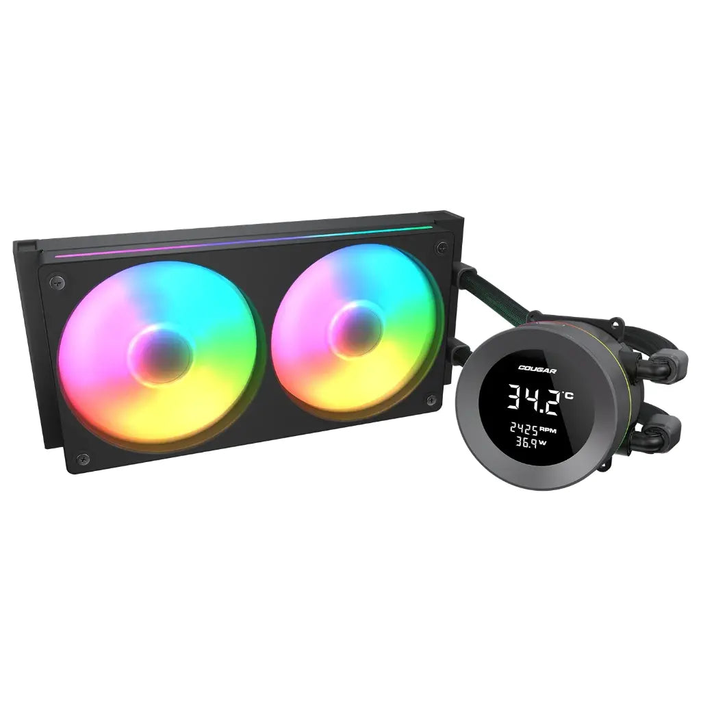 Cougar Poseidon Vistek ARGB 240 CPU Liquid Cooler with 1.9 Inch Digital Display Black
