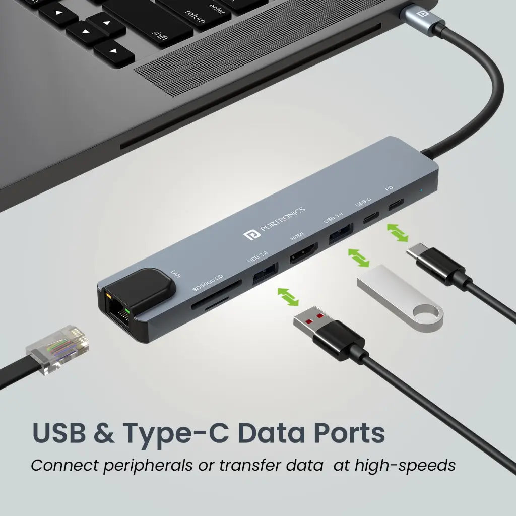 Portronics Mport 8 POR 2149 USB C Hub 8 in 1 with 4K HDMI 100 Mbps