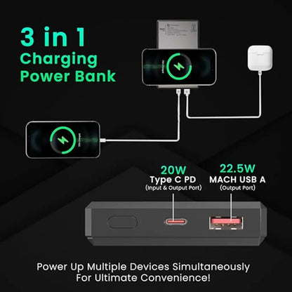 Portronics Luxcell MagClick 10K POR 2257 10000mAh 15W Magnetic Wireless 22.5W Fast Charging Power Bank-tpstech.in