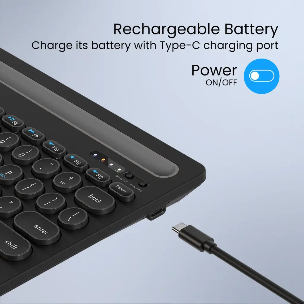 Portronics Bubble Dock POR 2192 Wireless Keyboard with Dual Connectivity Multi Device Pairing with Tablet Holder-tpstech.in