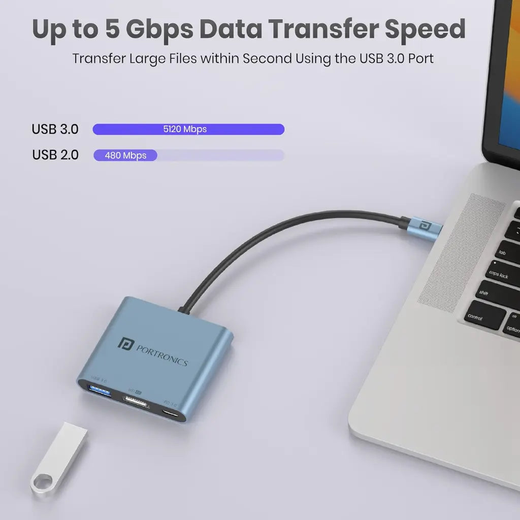 Portronics C Konnect Plus POR 2187 3 in 1 Type C Hub with 4K HDMI USB 3.0-tpstech.in