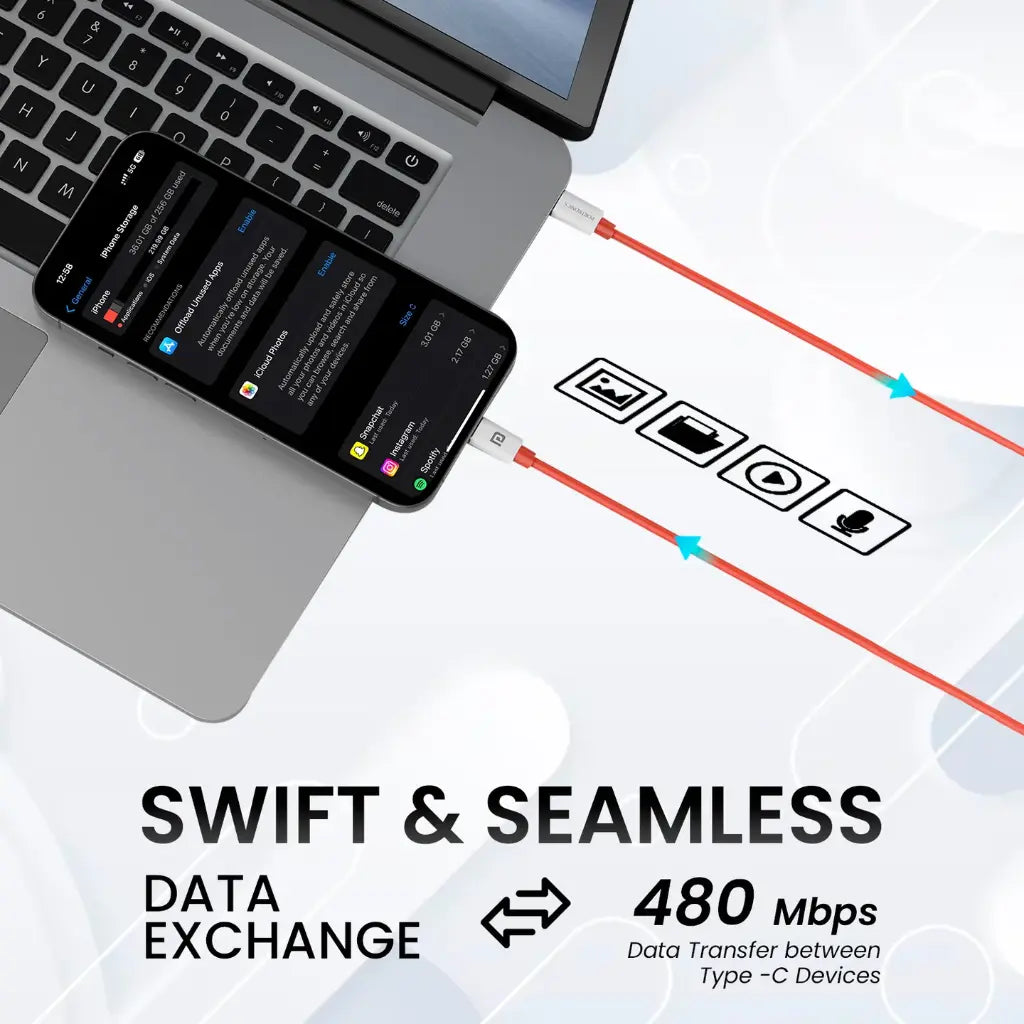 Portronics Konnect Dash Max POR 2067 65W Type C to Type C Fast Charging Cable 1M - Red-tpstech.in
