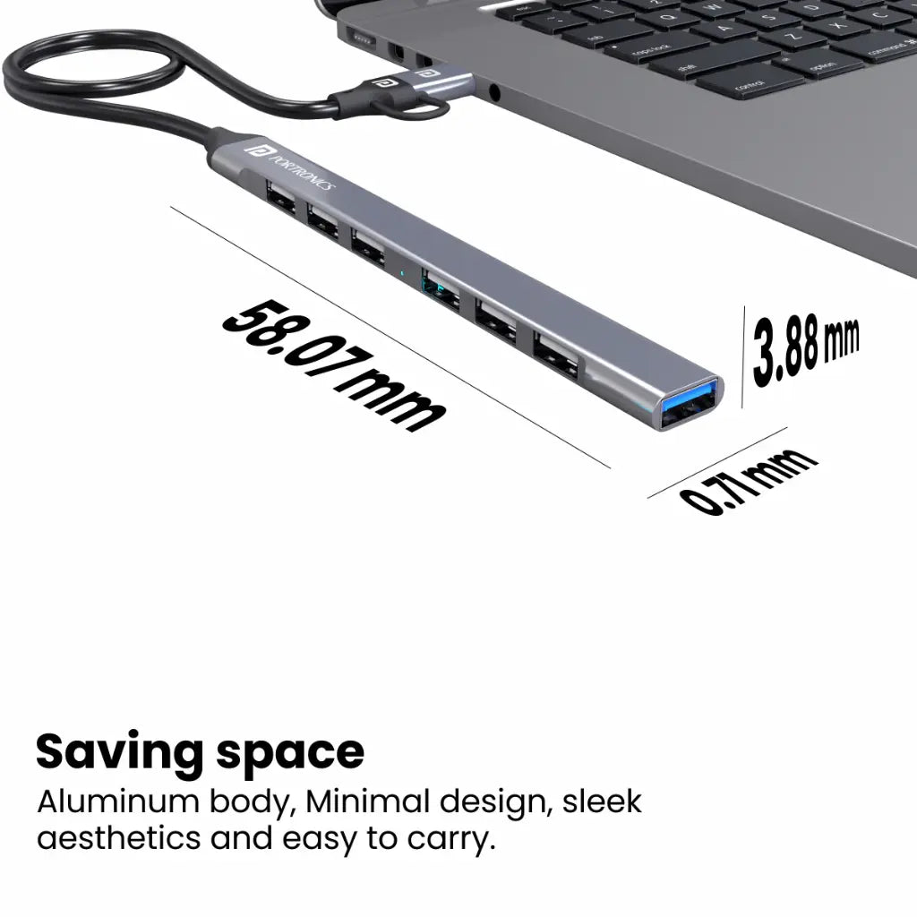 Portronics Mport 7 POR 1792 7 Port USB Hub with Type C and USB A Convertible Heads-tpstech.in