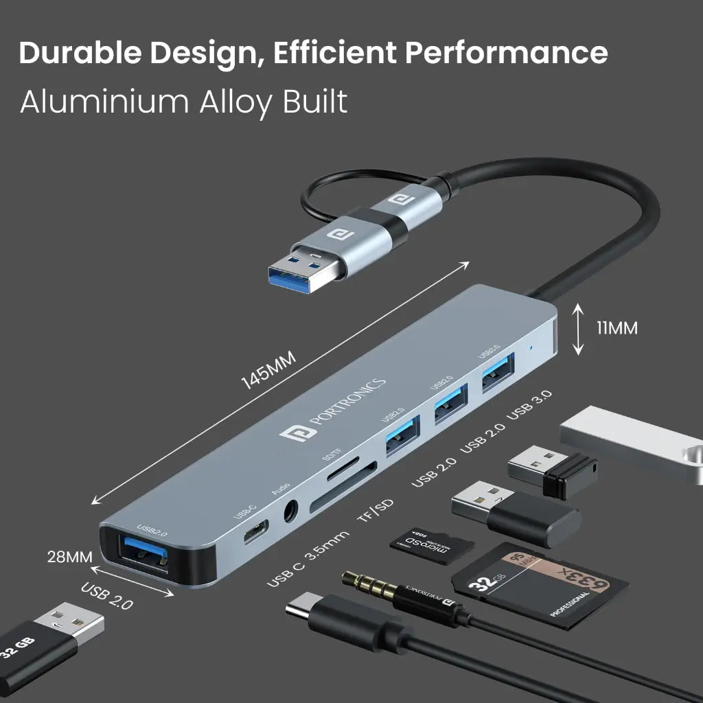 Portronics Mport 8 Plus POR 3044 8 in 1 Dual USB Hub with USB 3.0-tpstech.in
