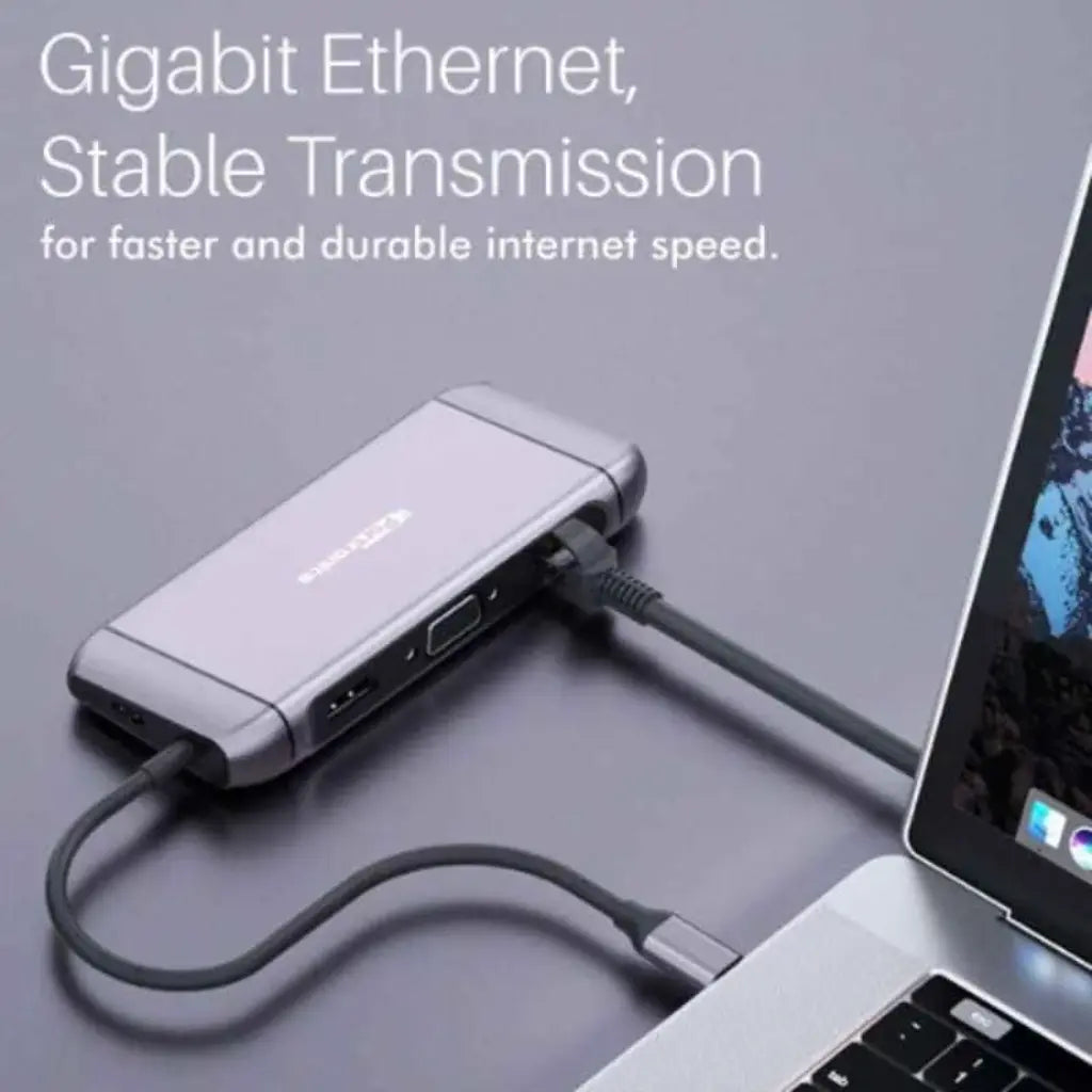 Portronics Mport 9C POR 1197 USB C Multiport Hub 9 in 1 with HDMI VGA RJ45 - Silver-tpstech.in