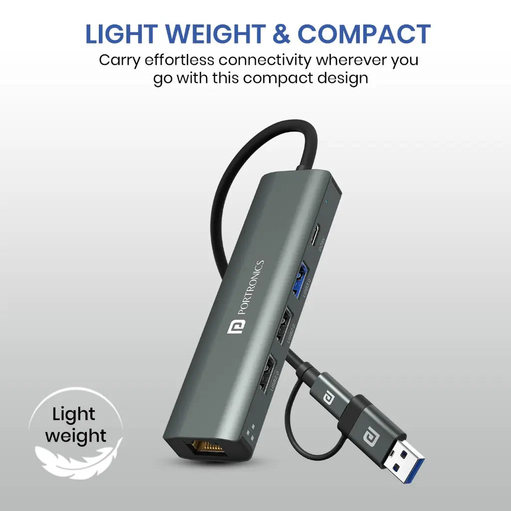 Portronics Mport Edge POR 2931 5 in 1 USB Hub with Type C-tpstech.in