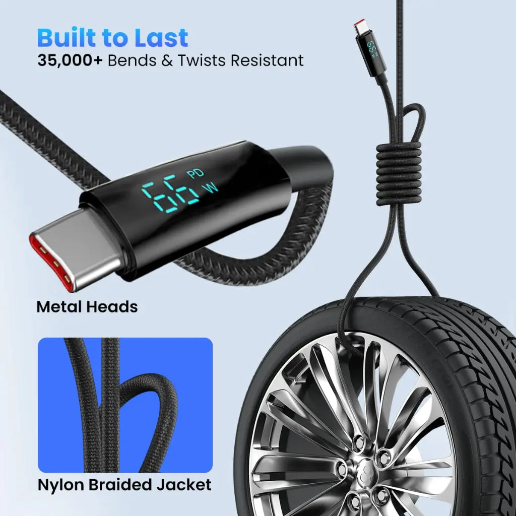 Portronics POR 2050 Konnect View 66W Type C Fast Charging Cable-tpstech.in
