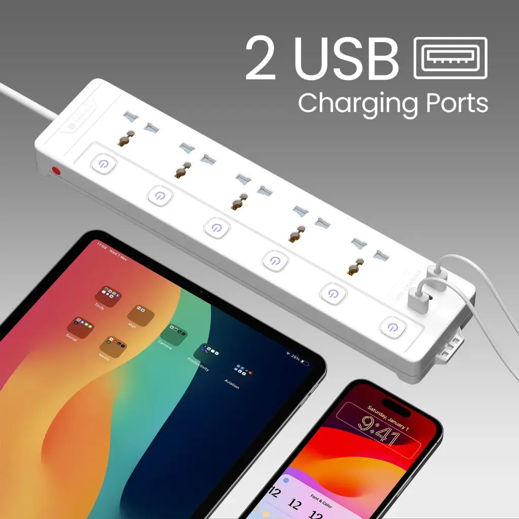 Portronics Power Plate 20 POR 2571 20W Type C PD Extension Board with 5 Sockets-tpstech.in