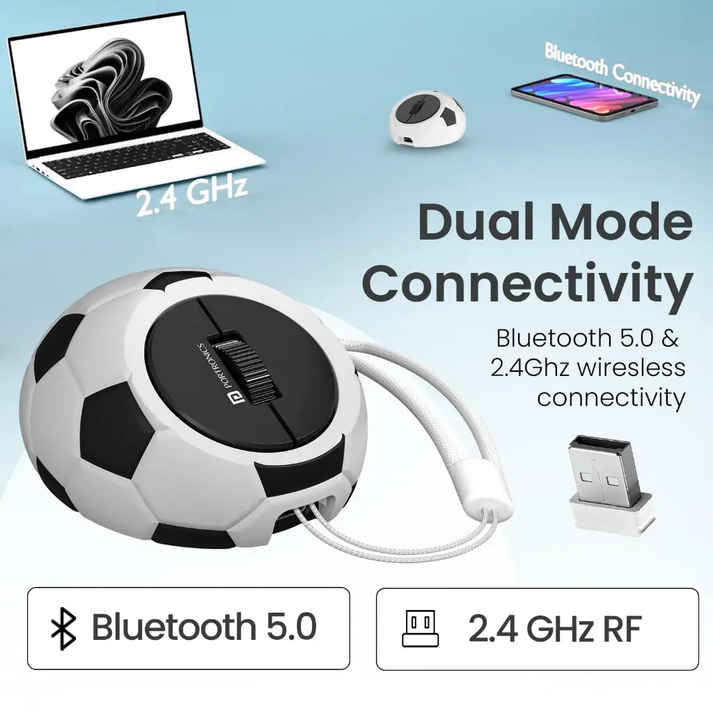 Portronics ToadPlay Football POR 3119 Mini Wireless Mouse Dual Mode 2400 DPI-tpstech.in