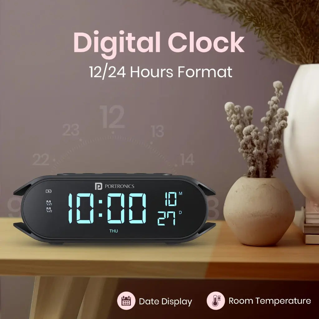 Portronics VoltClock POR 2129 15W Wireless Charger with Dual Alarm Clock-tpstech.in