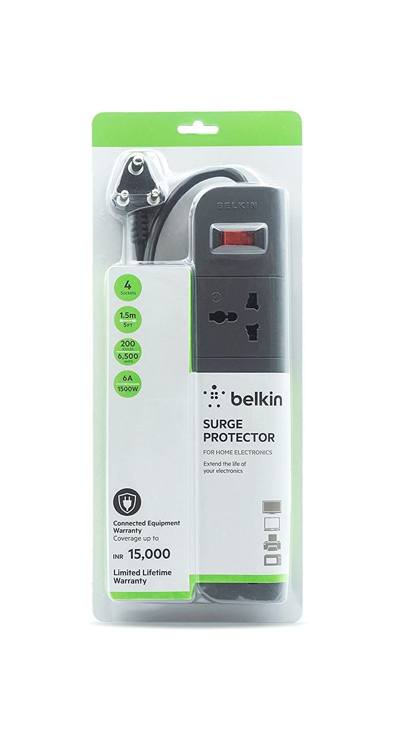 Belkin Economy Series 4-Socket Surge Protector Universal Socket - Grey