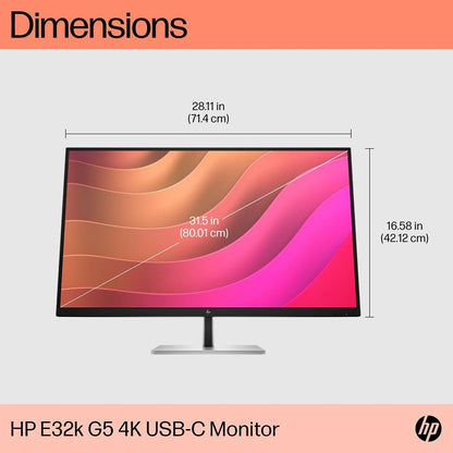 HP E32K G5 31.5" 2160p 4K UHD IPS Panel 99% sRGB Eye Ease USB-C Monitor with Speakers