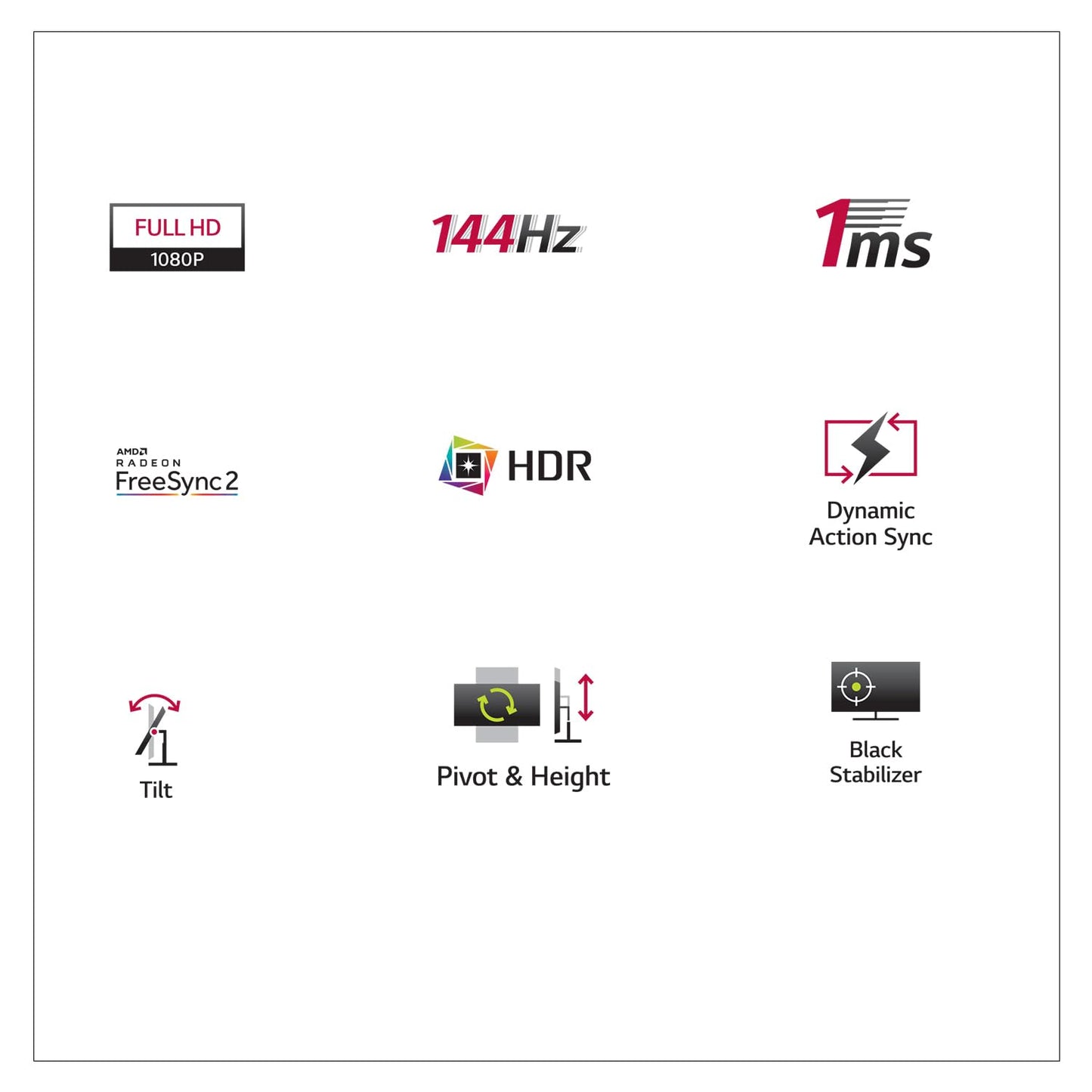 LG UltraGear 24GN65R-B 24" 144Hz 1080p FHD HDR10 IPS Panel 1ms Gaming Monitor