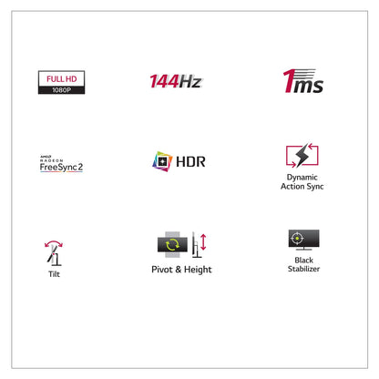 LG UltraGear 24GN65R-B 24" 144Hz 1080p FHD HDR10 IPS Panel 1ms Gaming Monitor